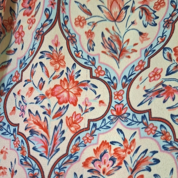 Joie Medium baroque boho floral cream pink blue balloon sleeve smocked blouse - Picture 9 of 9